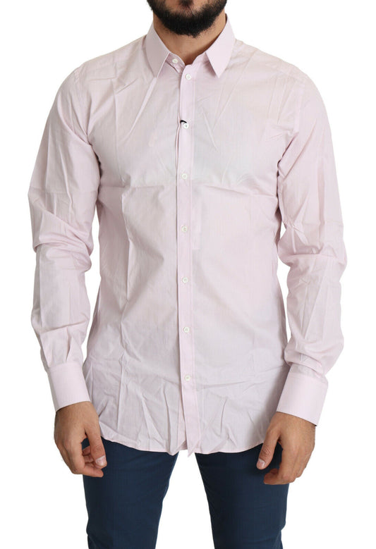Dolce & Gabbana Light Pink Cotton Formal GOLD Dress Men's Shirt (Pre-Owned)