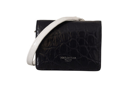 Dolce & Gabbana Blue White Caiman Leather Strap Card Holder Men's Wallet
