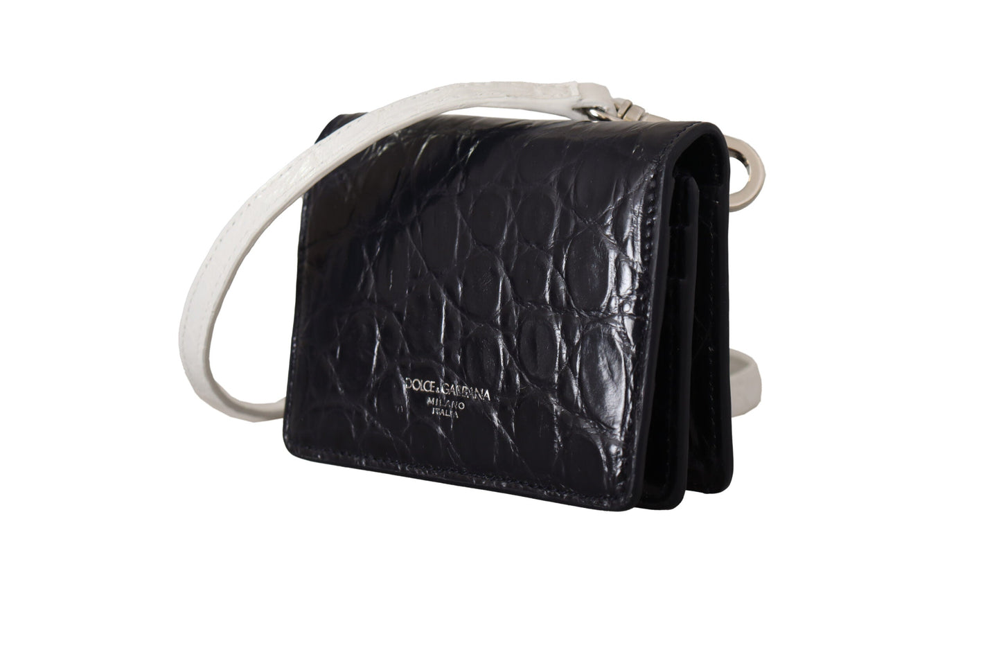 Dolce & Gabbana Blue White Caiman Leather Strap Card Holder Men's Wallet