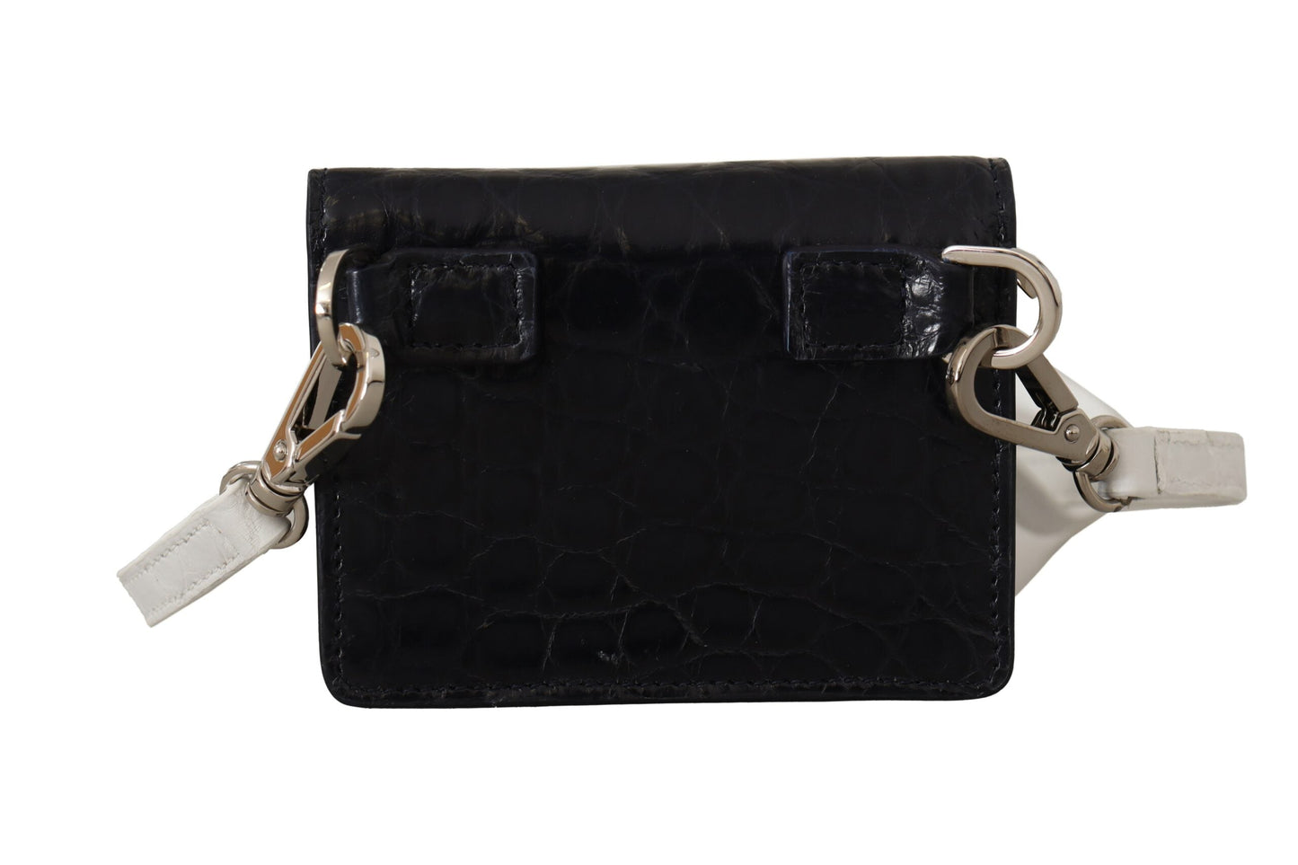 Dolce & Gabbana Blue White Caiman Leather Strap Card Holder Men's Wallet