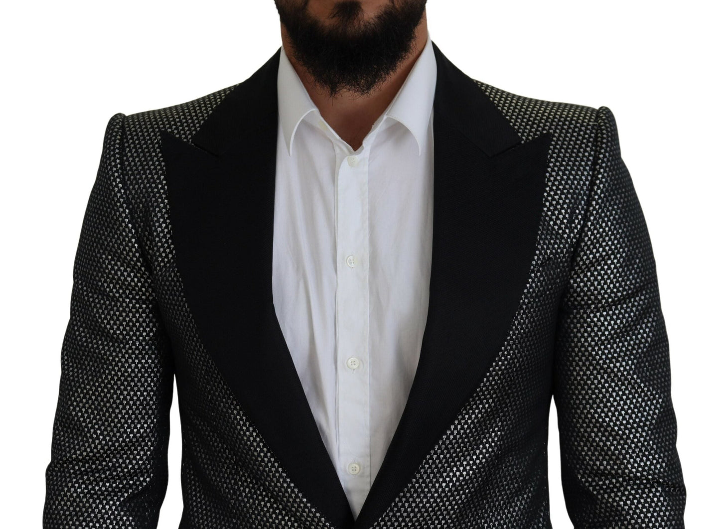 Dolce & Gabbana Black Silver Jacquard Slim Fit Jacket Men's Blazer