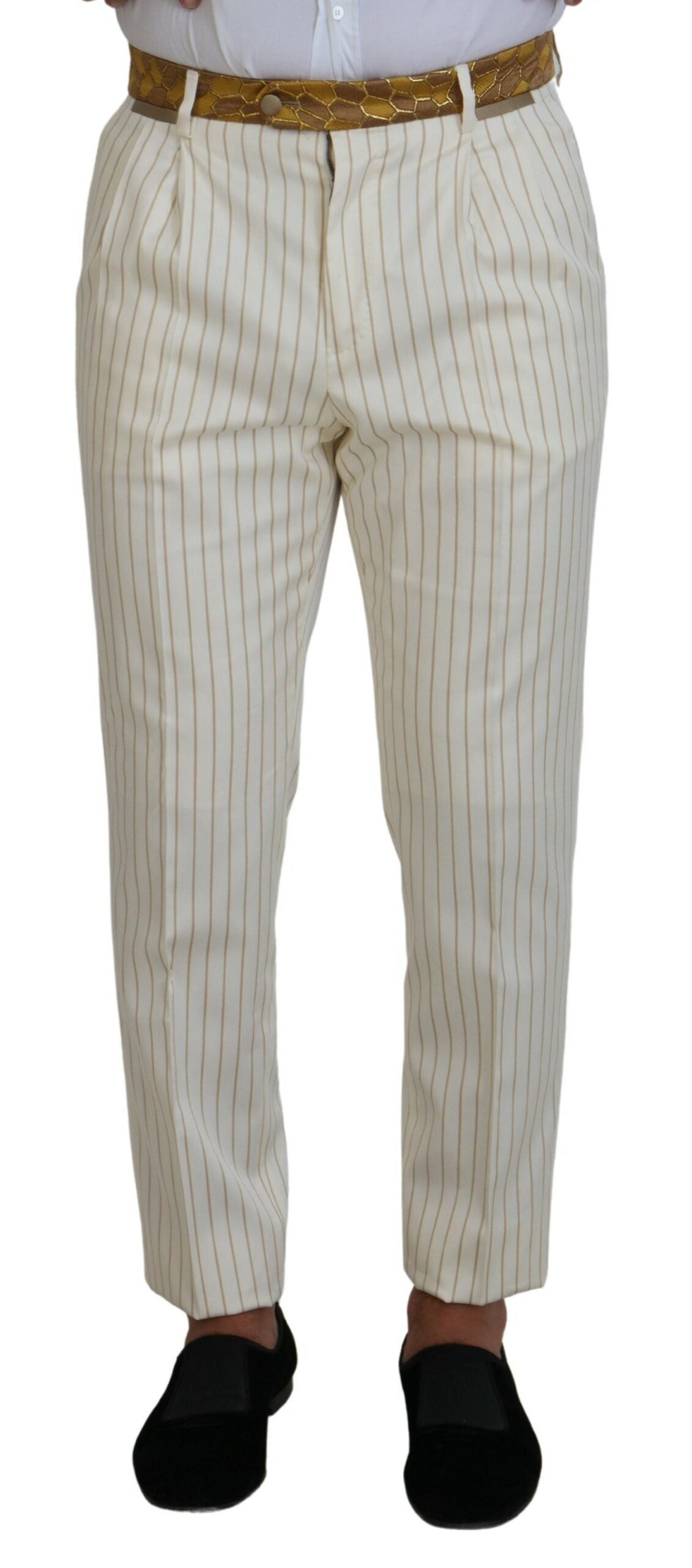 Dolce & Gabbana Off White Gold Striped Tuxedo Slim Fit Men's Suit