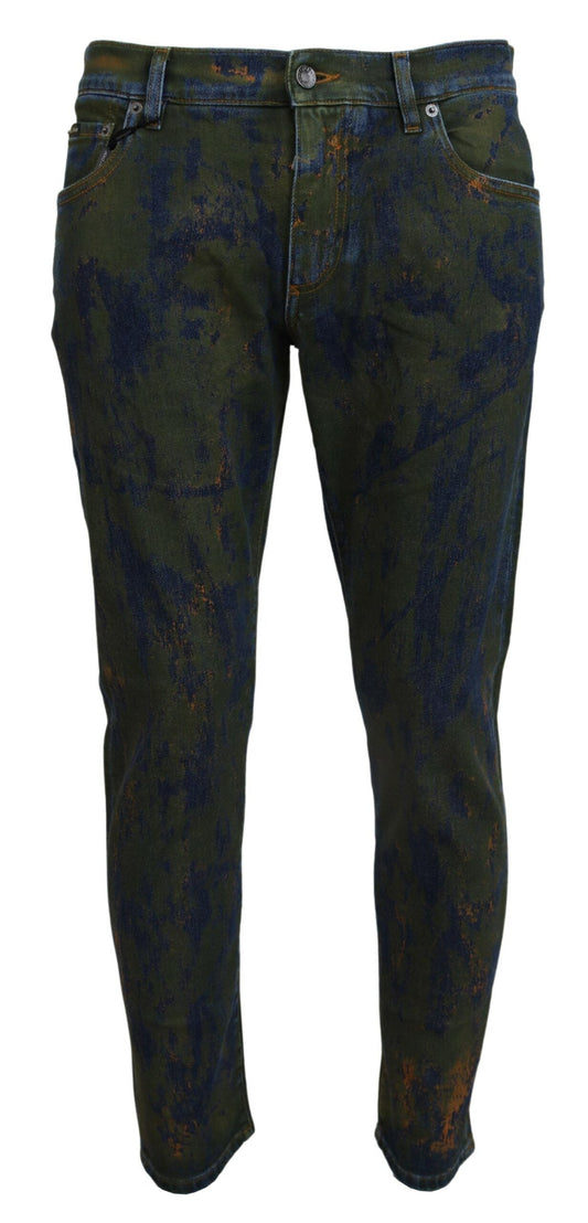 Dolce & Gabbana Blue Green Skinny Cotton Denim Men's Jeans