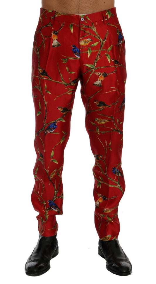 Dolce & Gabbana Red Silk Bird Print Dress Men's Pants