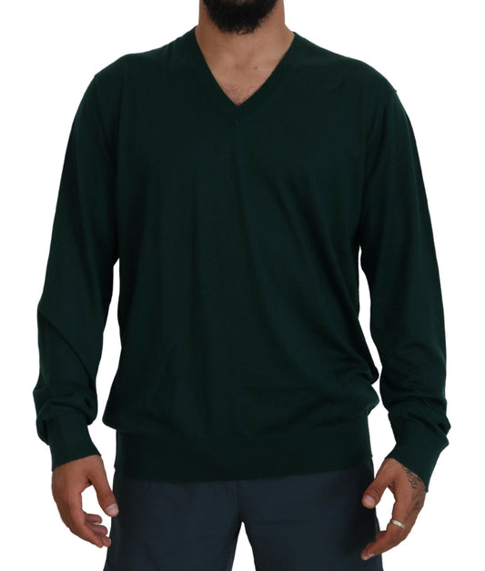 Dolce & Gabbana Green Cashmere V-neck Pullover Men's Sweater