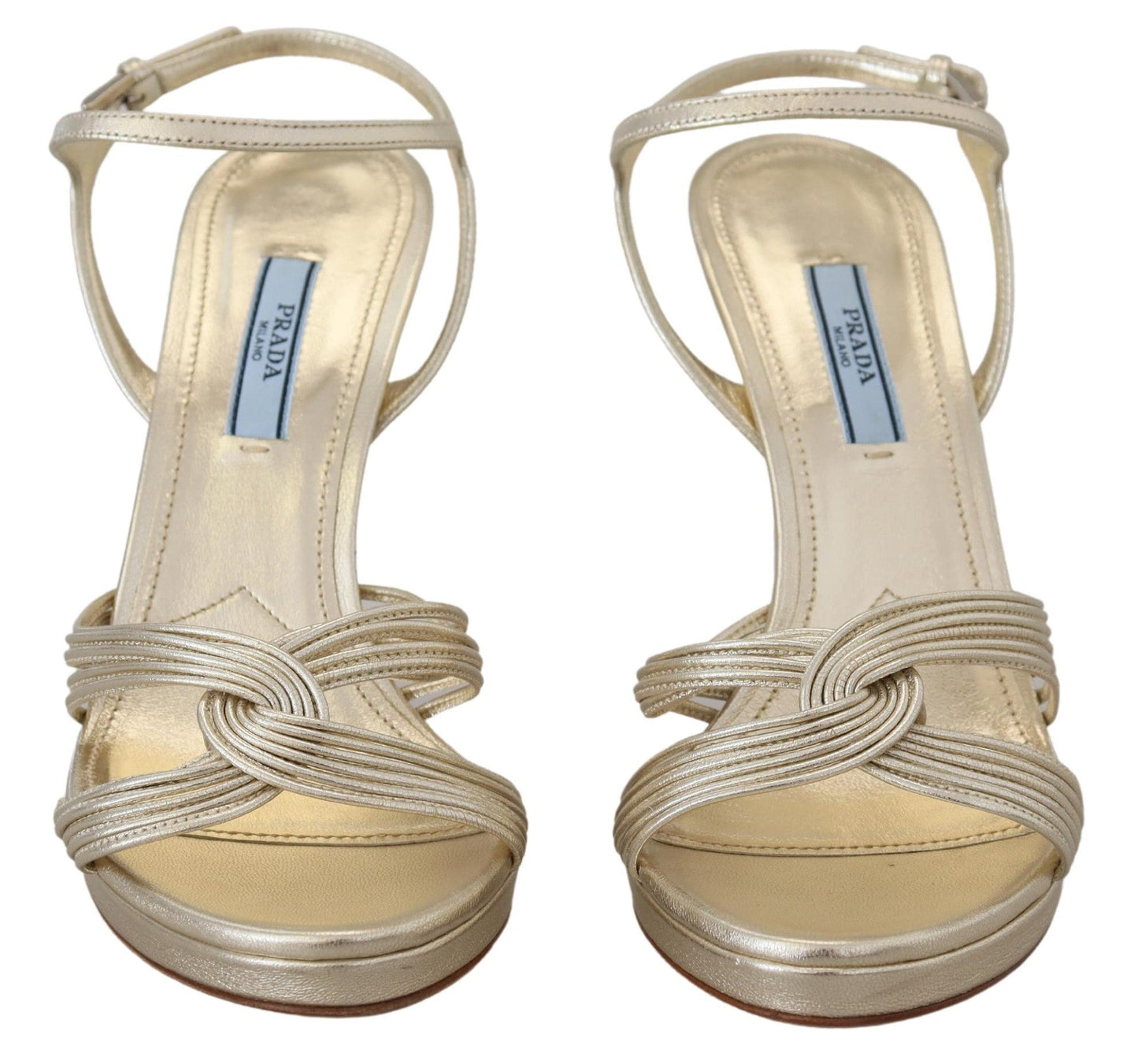 Prada Gold Leather Women'ss Ankle Strap Heels Stiletto Women's Sandal