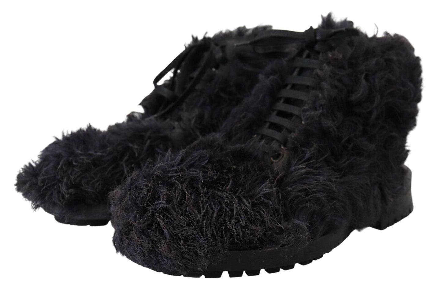 Dolce & Gabbana Black Leather Combat Shearling Boots Men's Shoes
