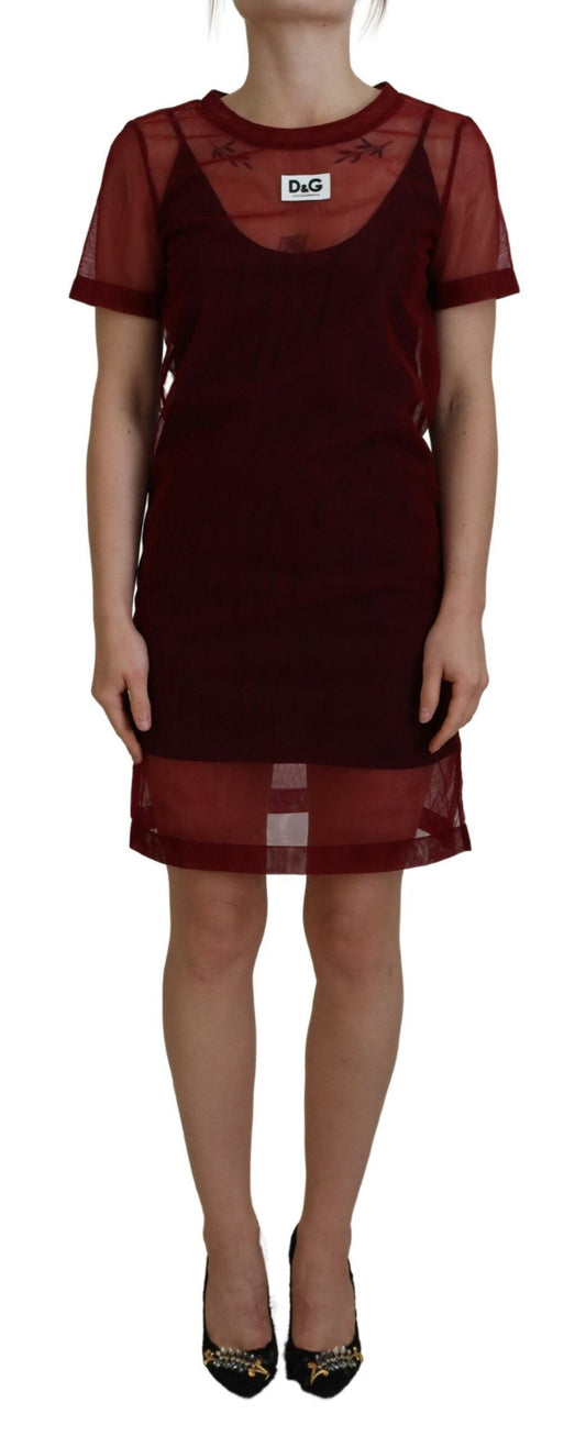 Dolce & Gabbana Maroon Nylon Two Layer Shift Mini Women's Dress