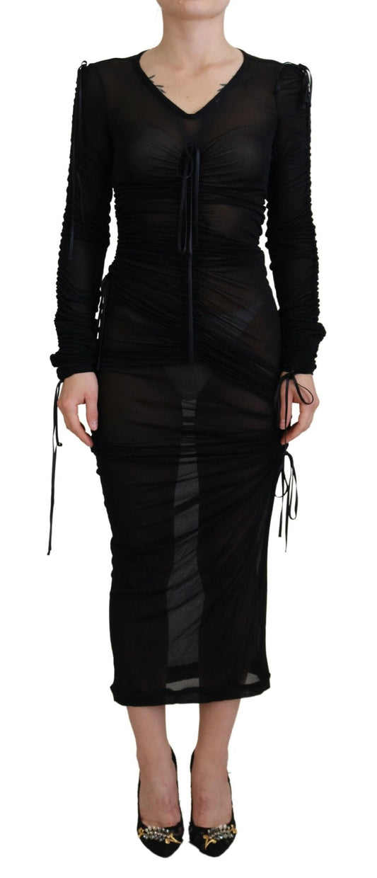 Dolce & Gabbana Black Viscose Bodycon Sheath Midi Women's Dress