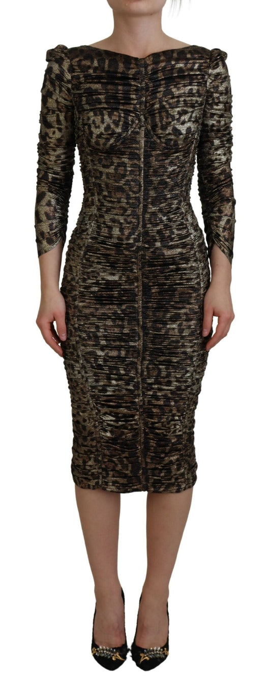 Dolce & Gabbana Multicolor Leopard Bodycon Sheath Midi Women's Dress