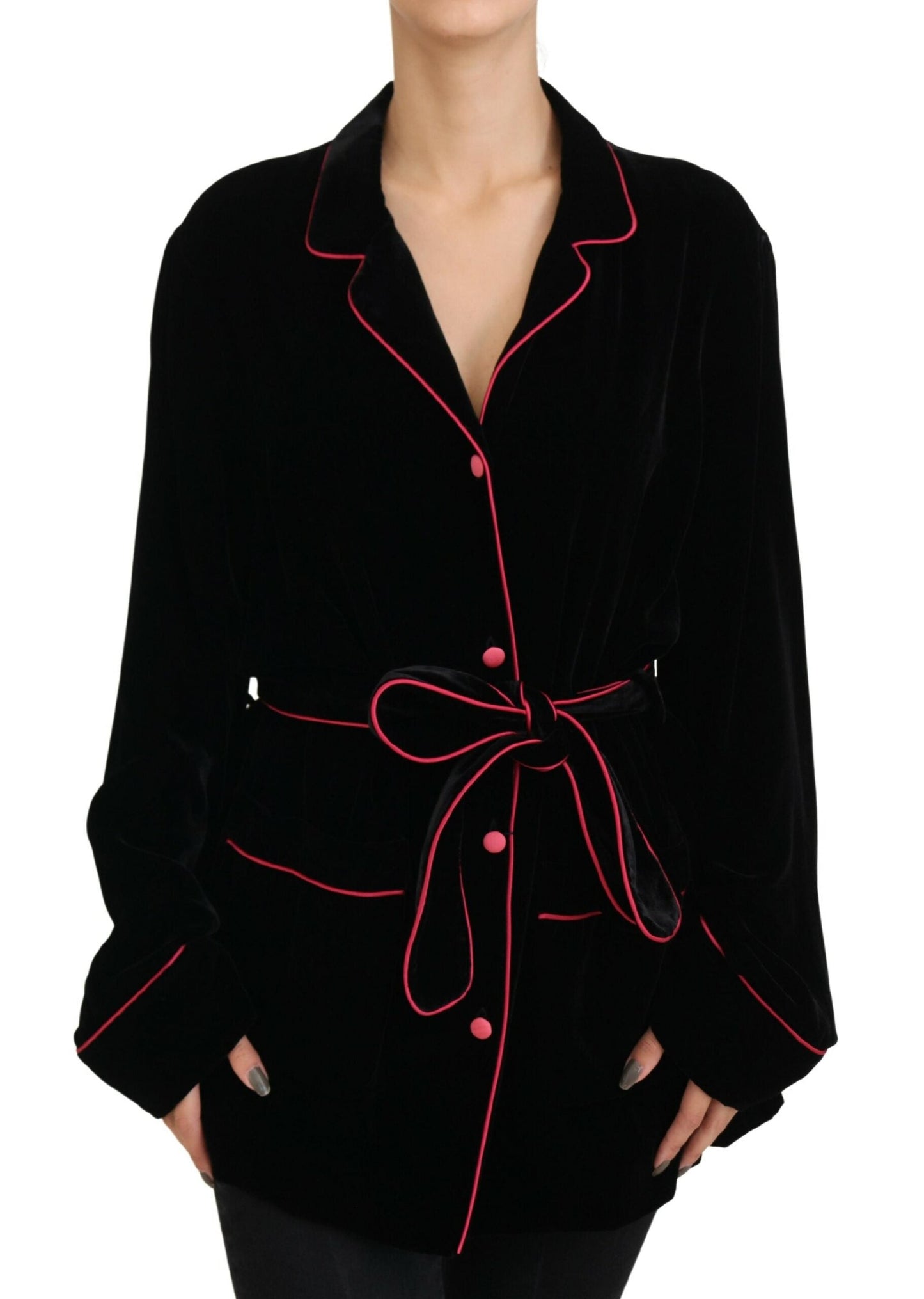 Dolce & Gabbana Black Button Belted Blazer Viscose Women's Jacket