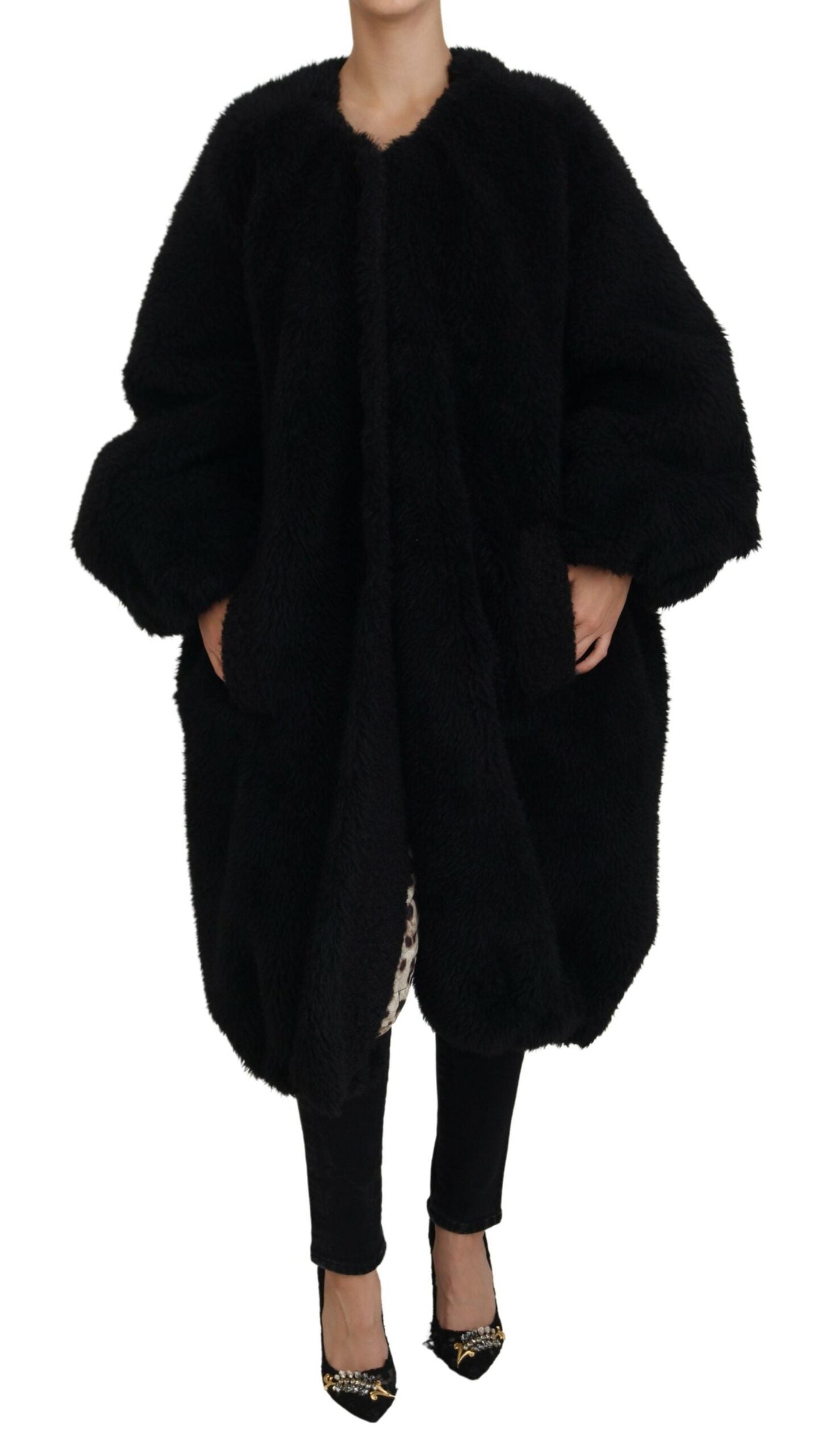 Dolce & Gabbana Black Cashmere Blend Faux Fur Coat Women's Jacket