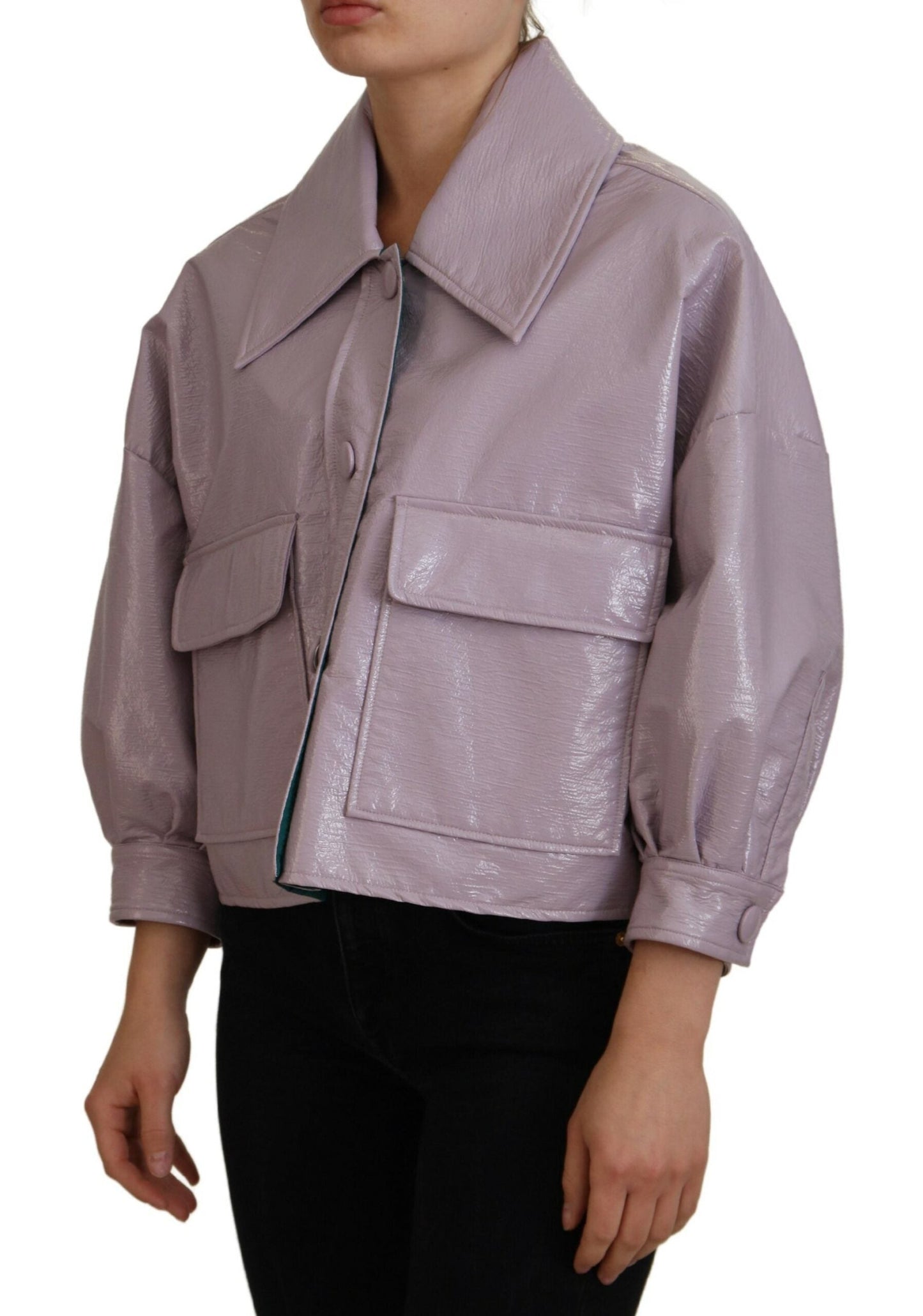 Dolce & Gabbana Purple Cotton Button Down Cropped Women's Jacket