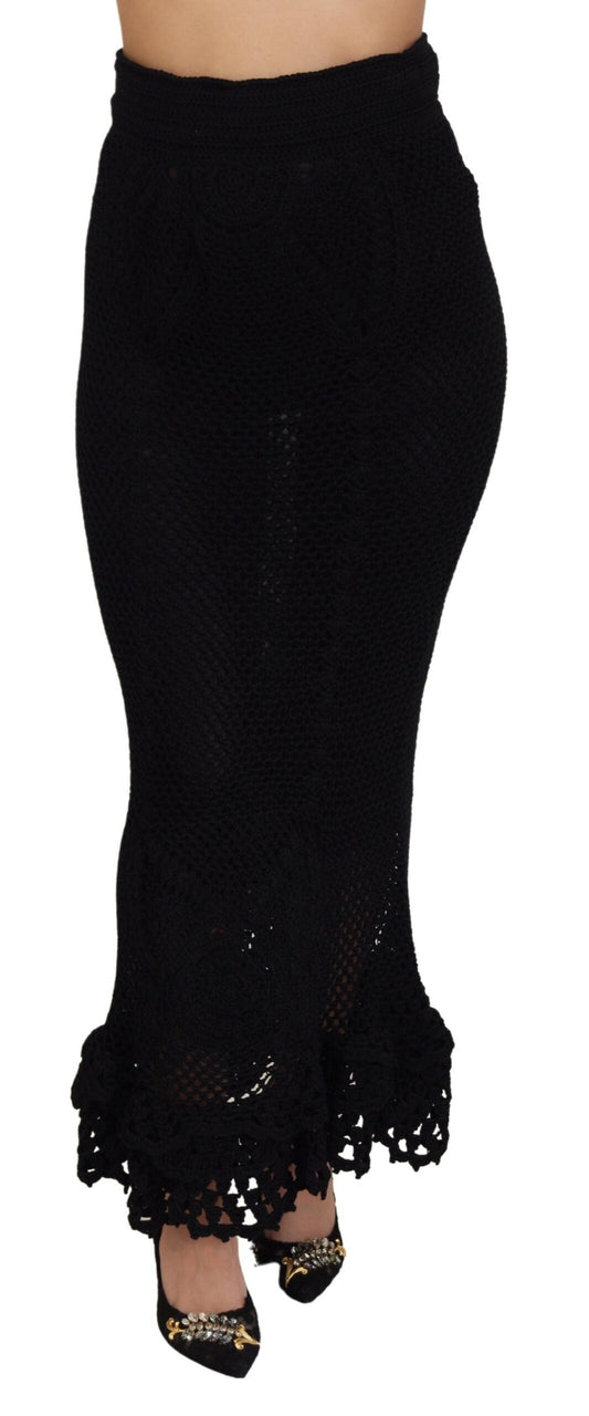 Dolce & Gabbana Black Knitted Cotton High Waist Mermaid Women's Skirt
