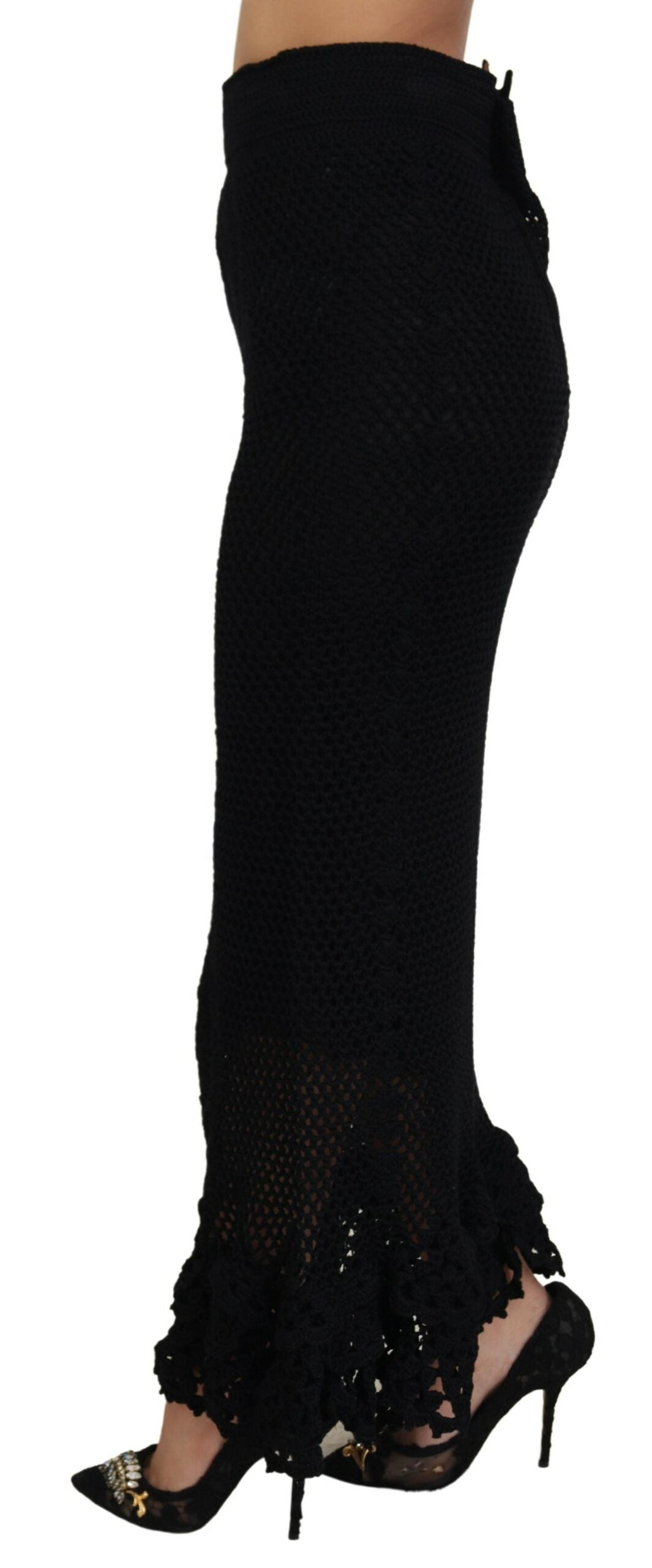 Dolce & Gabbana Black Knitted Cotton High Waist Mermaid Women's Skirt