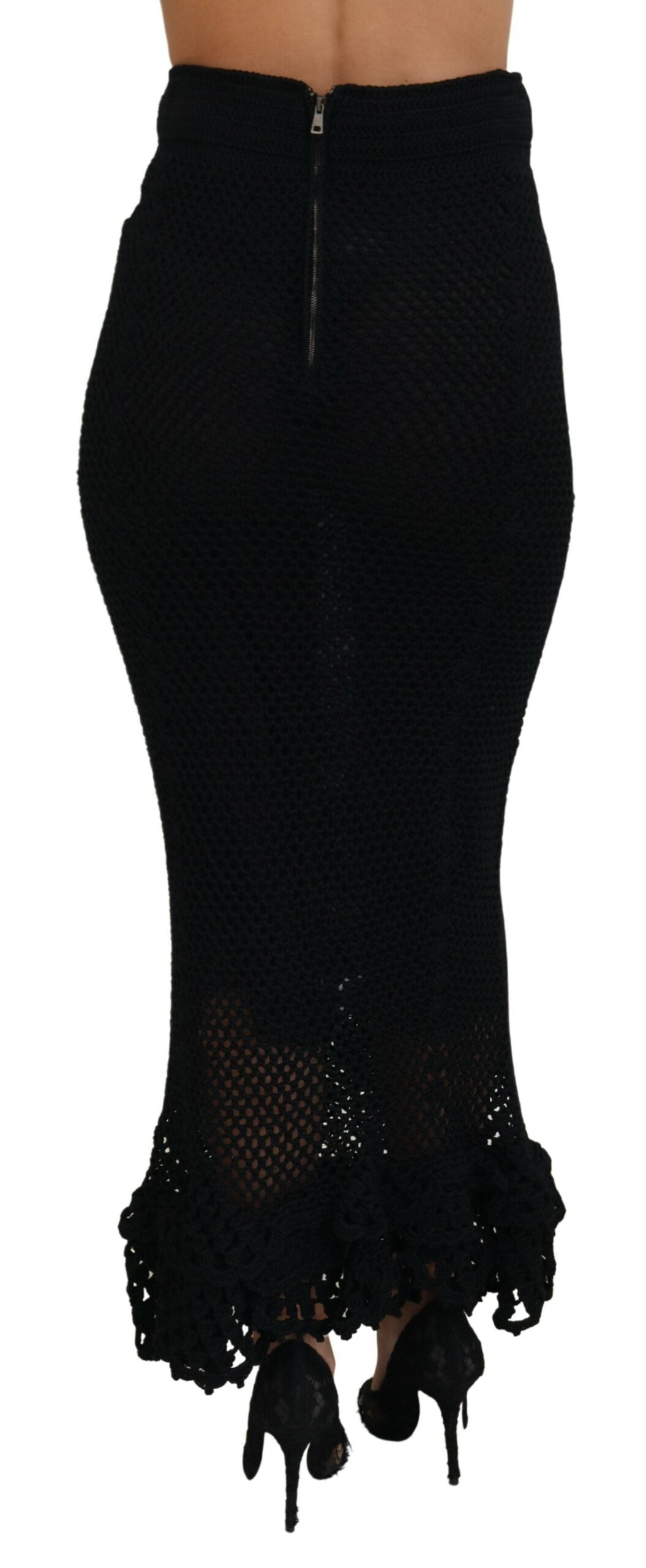 Dolce & Gabbana Black Knitted Cotton High Waist Mermaid Women's Skirt