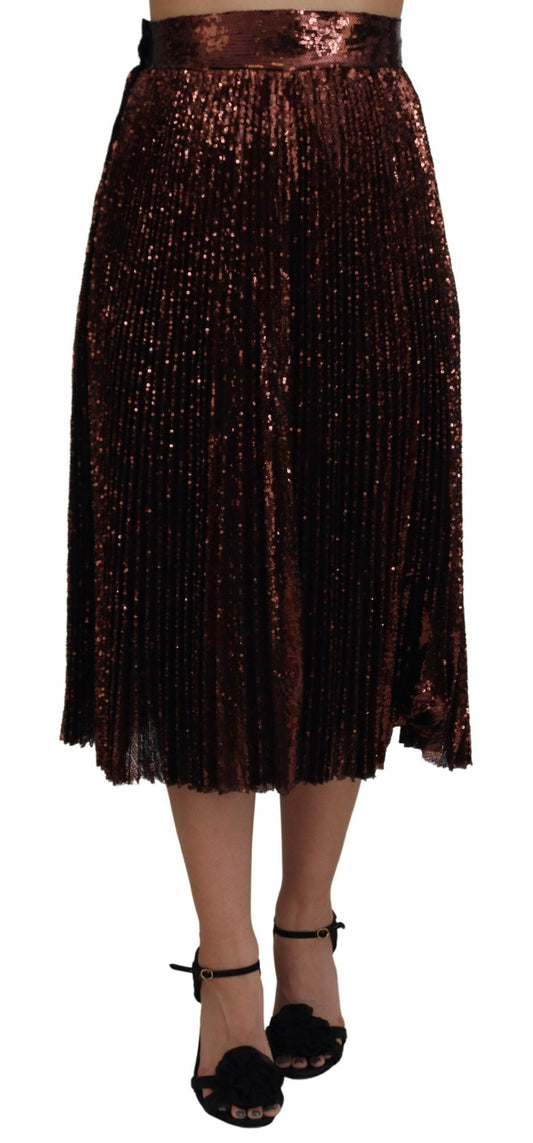 Dolce & Gabbana Bronze Sequined High Waist A-line Maxi Women's Skirt