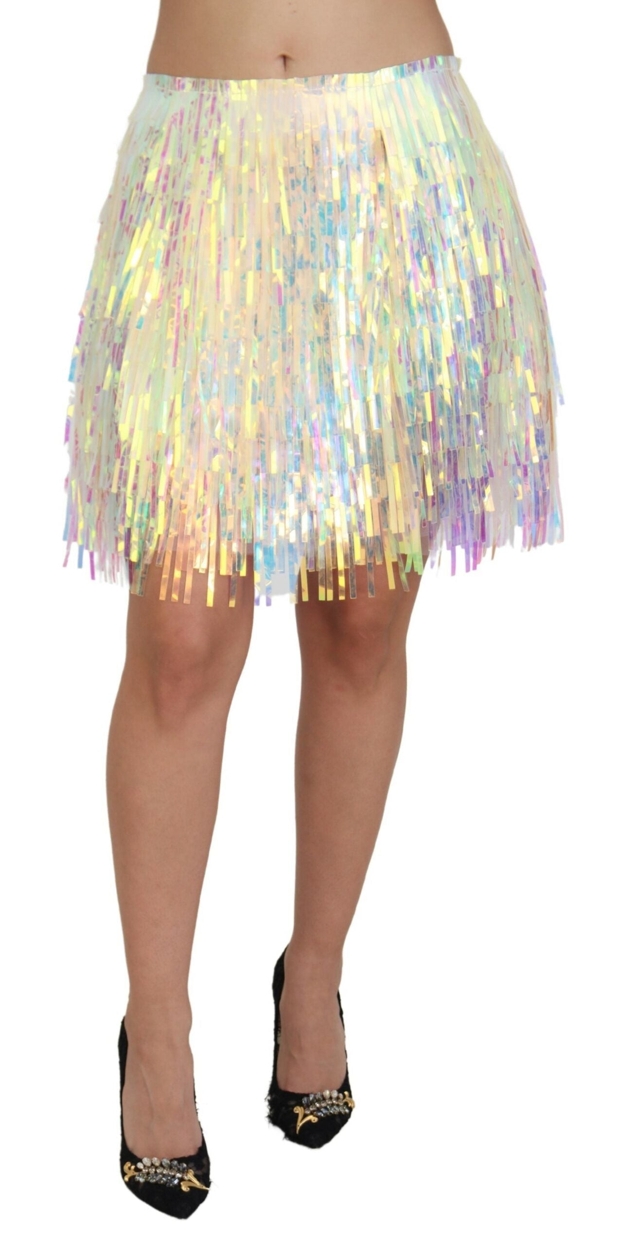 Dolce & Gabbana Multicolor Iridescent Fringed Tulle Women's Skirt
