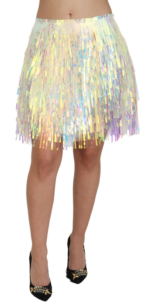 Dolce & Gabbana Multicolor Iridescent Fringed Tulle Women's Skirt