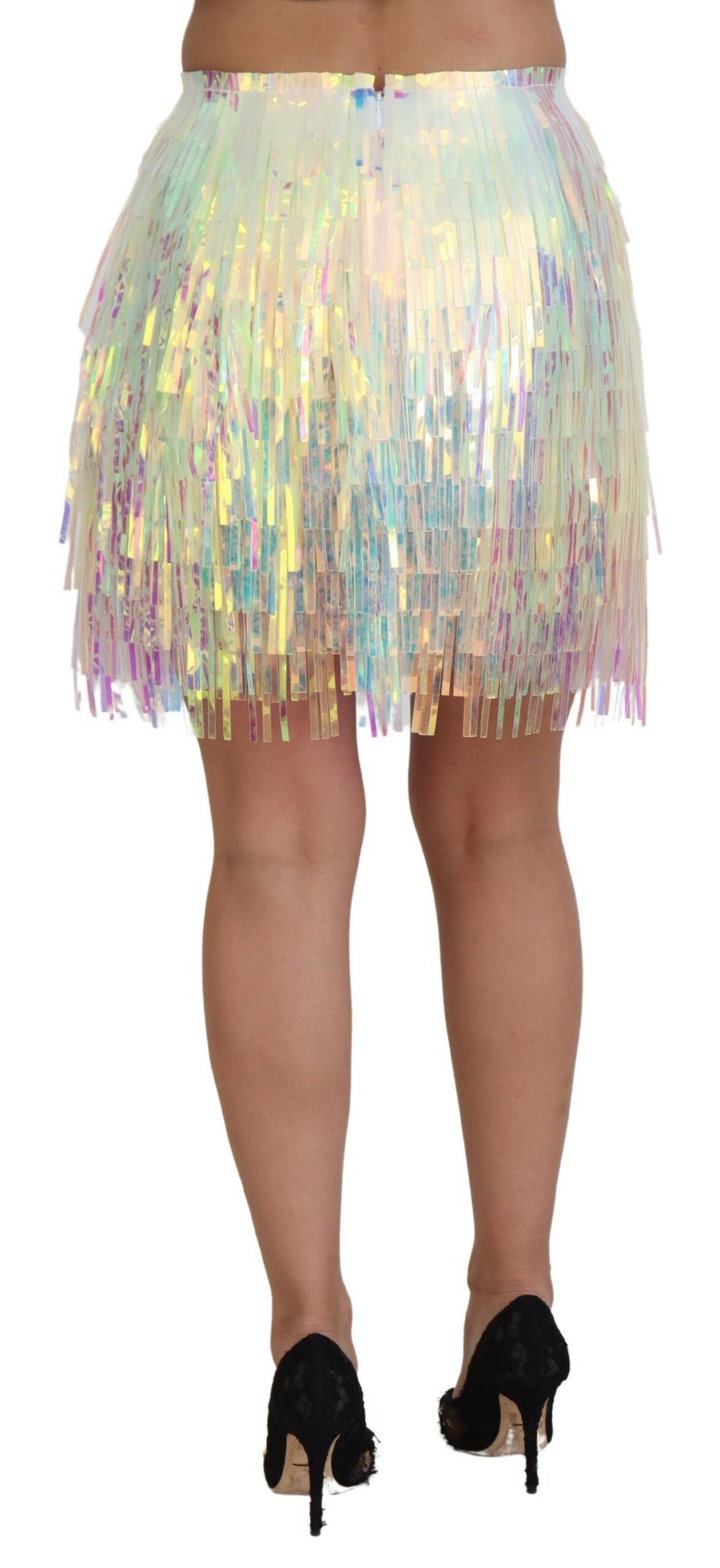 Dolce & Gabbana Multicolor Iridescent Fringed Tulle Women's Skirt