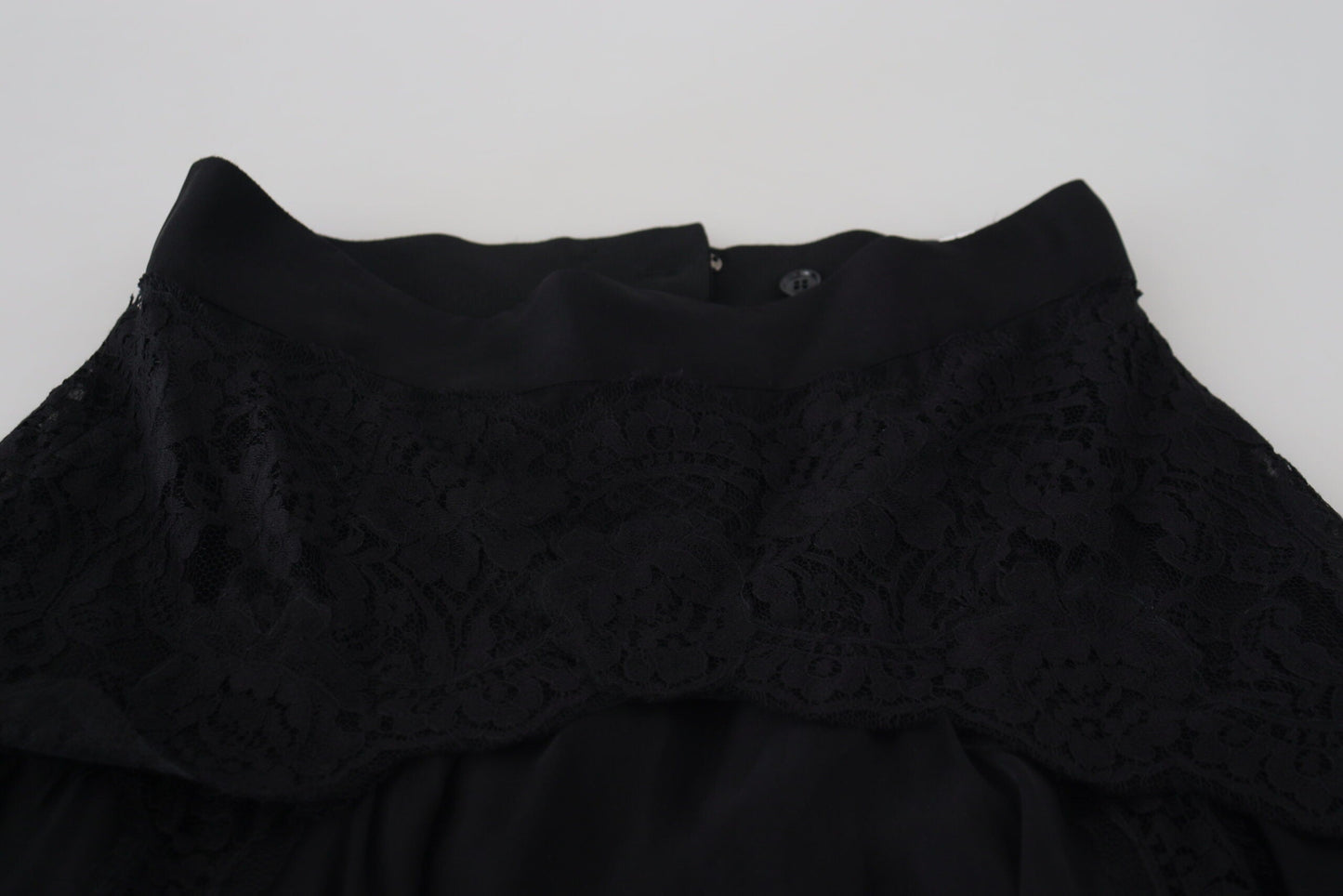 Dolce & Gabbana Black Silk Lace Trim High Waist Midi Women's Skirt