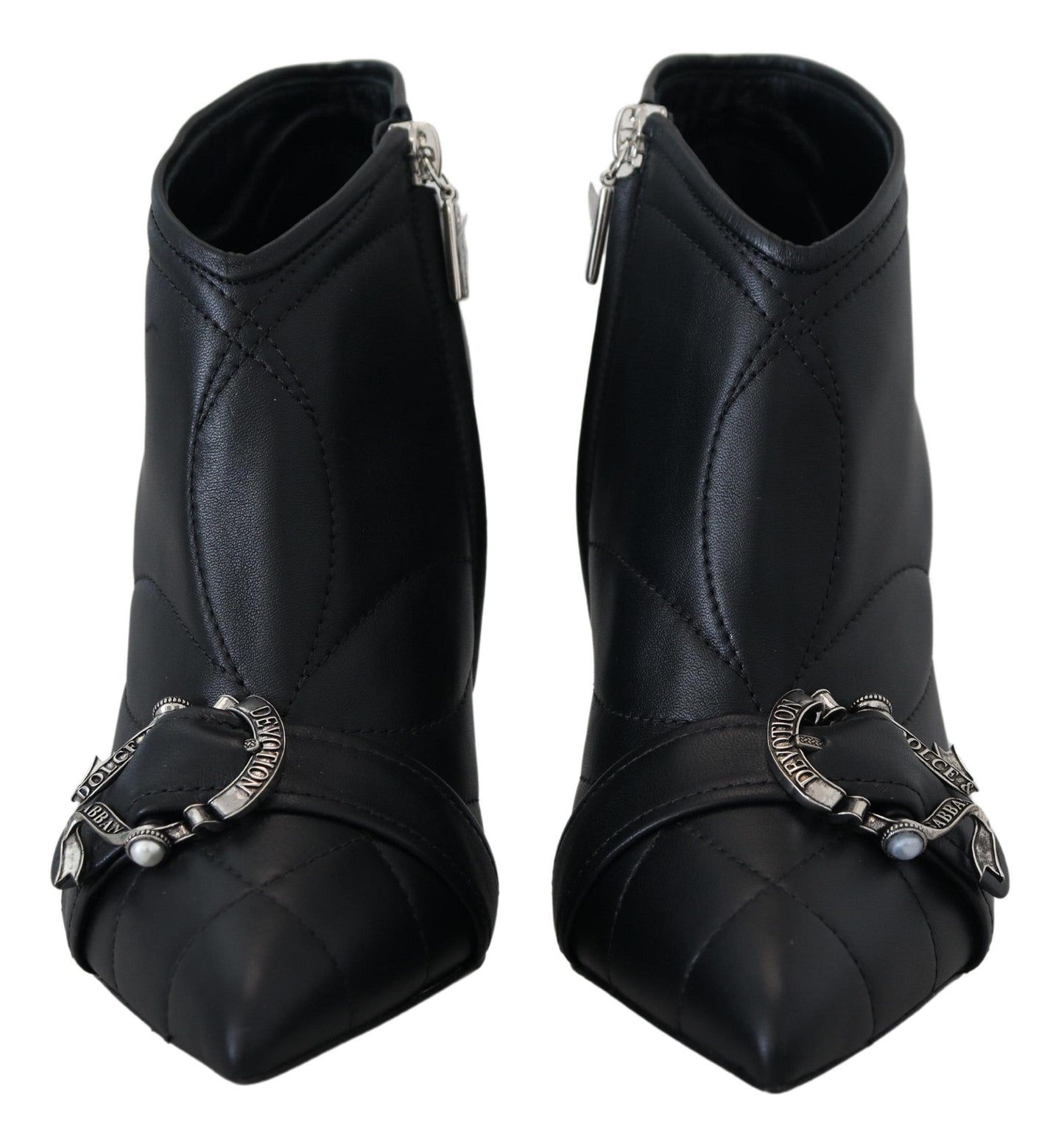 Dolce & Gabbana Black Devotion Quilted Buckled Ankle Boots Women's Shoes