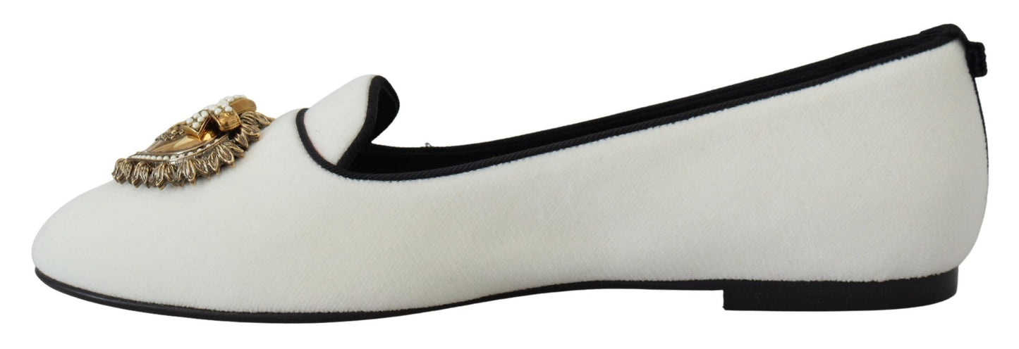 Dolce & Gabbana White Velvet Slip Ons Loafers Flats Women's Shoes