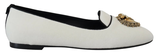Dolce & Gabbana White Velvet Slip Ons Loafers Flats Women's Shoes