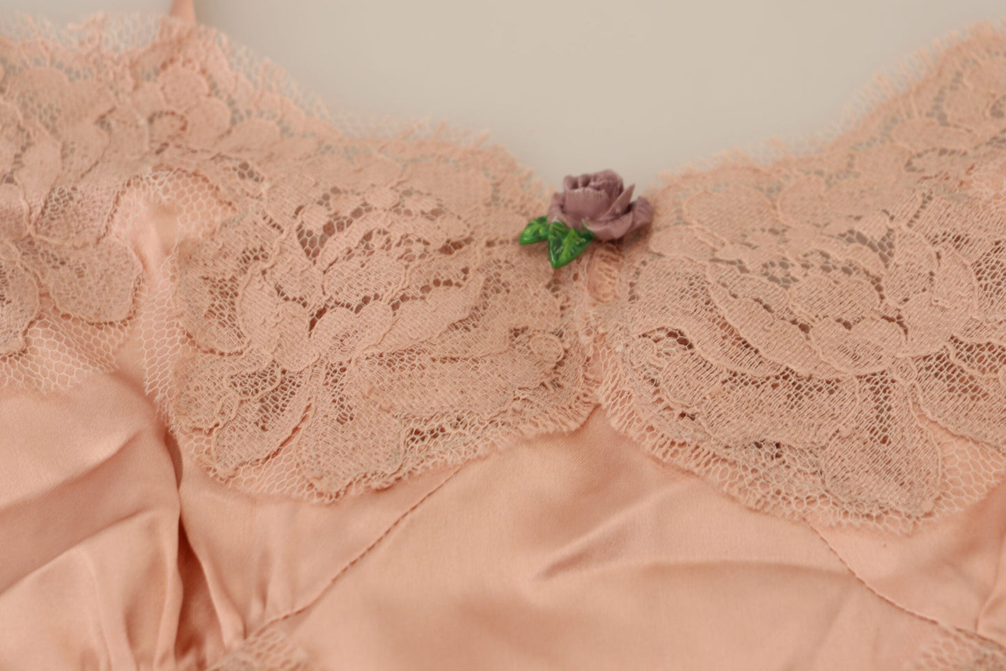 Dolce & Gabbana Pink Satin Lace Roses Tank Top Women's Lingerie