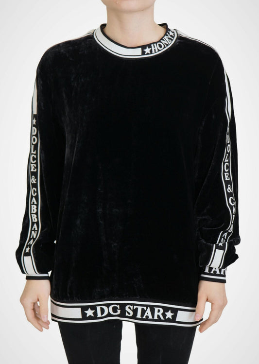 Dolce & Gabbana Black Velvet Crewneck Pullover Women's Sweater