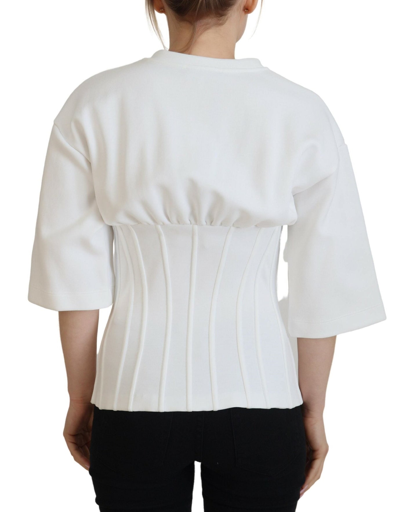 Dolce & Gabbana White Corset Stretch Cotton Top Women's T-shirt