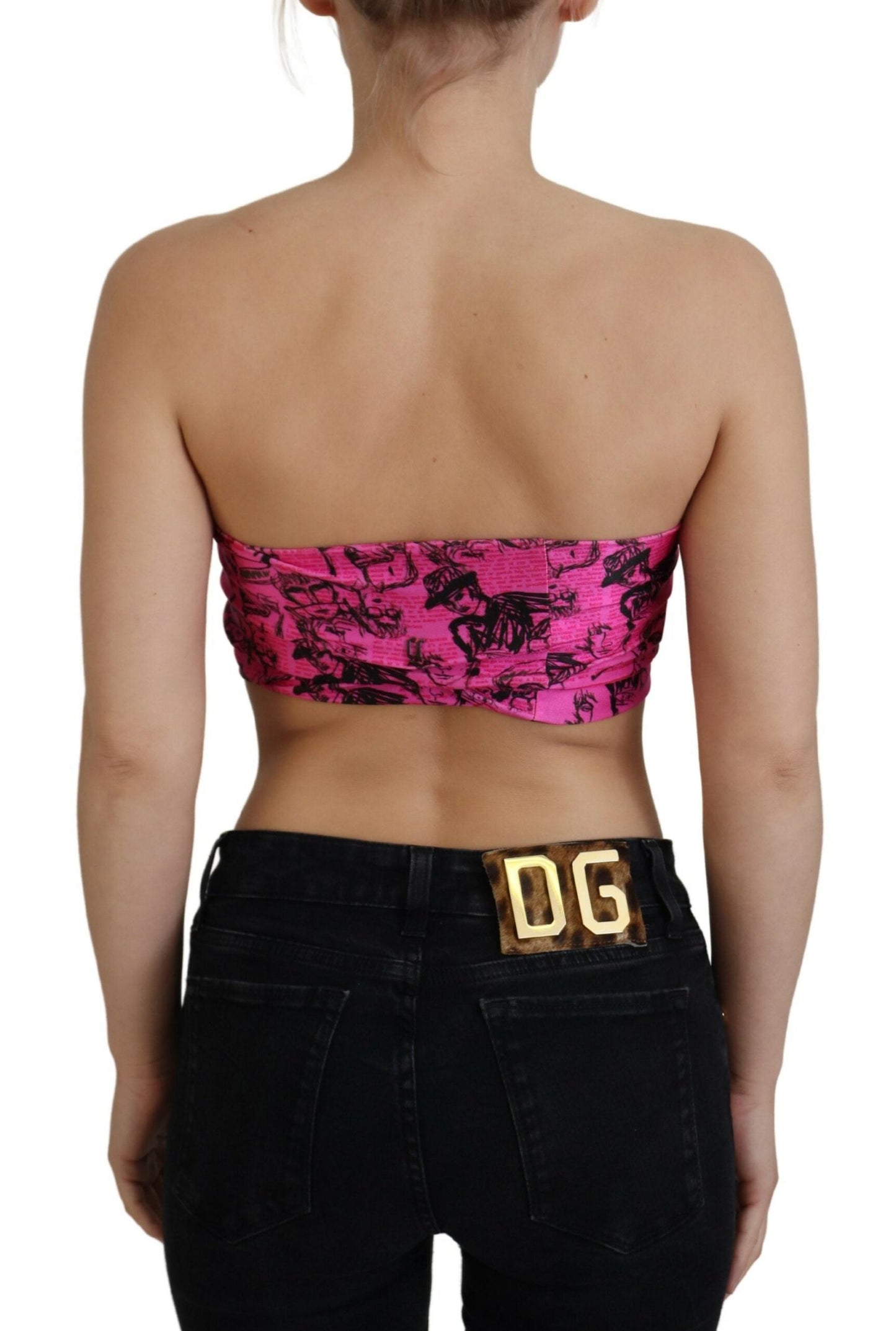 John Galliano Pink Newspaper Print Bra Cropped Women's Blouse