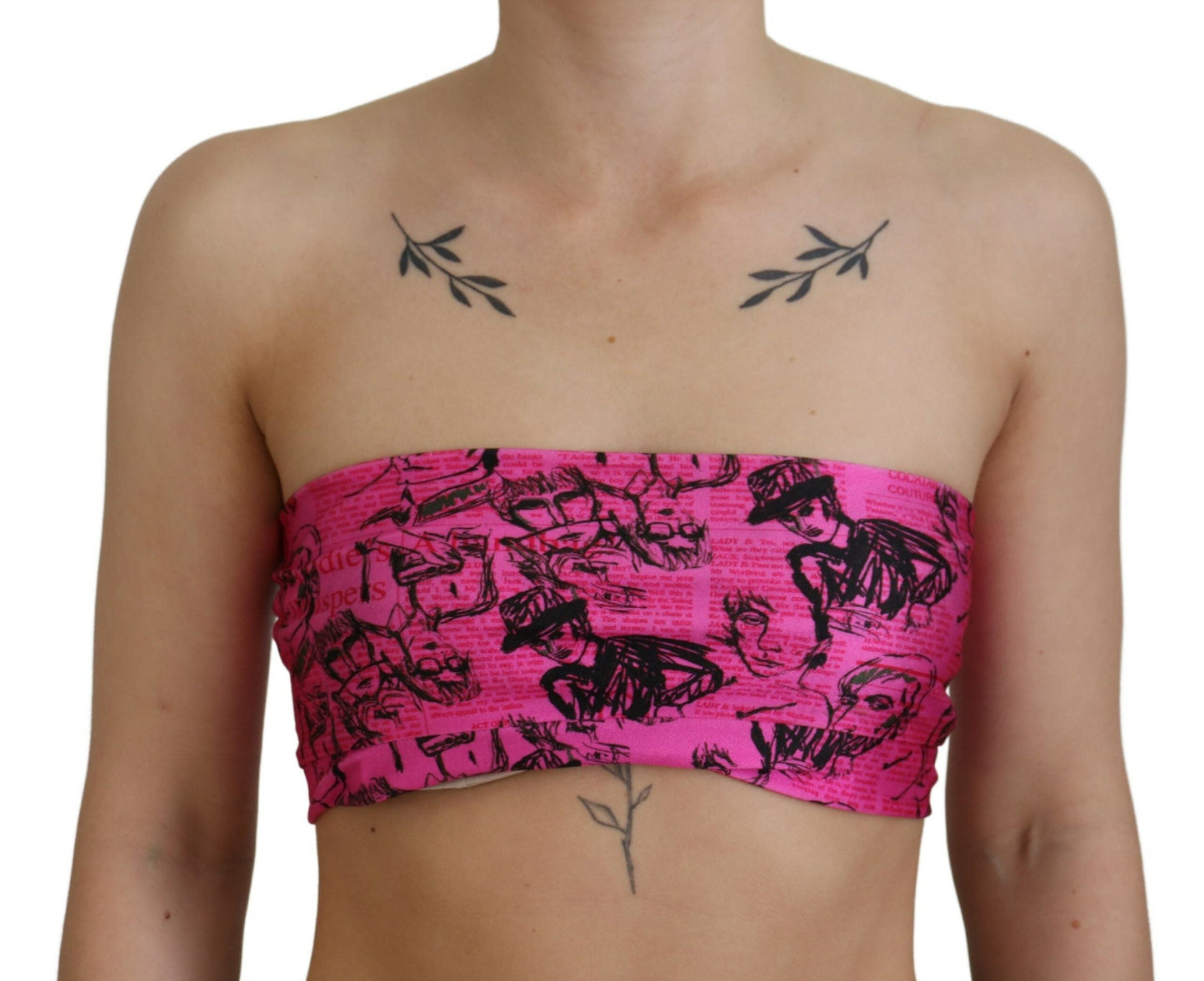 John Galliano Pink Newspaper Print Bra Cropped Women's Blouse