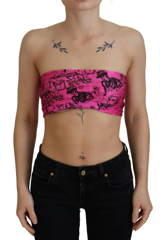 John Galliano Pink Newspaper Print Bra Cropped Women's Blouse