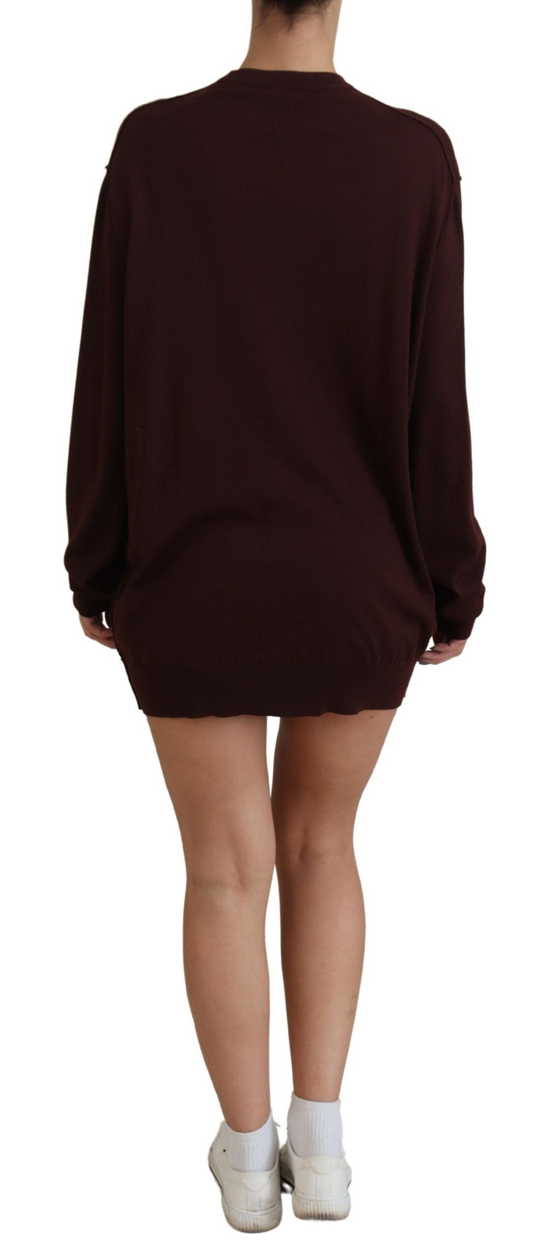 Dolce & Gabbana Maroon Wool Knit Deep V-neck Cardigan Women's Sweater