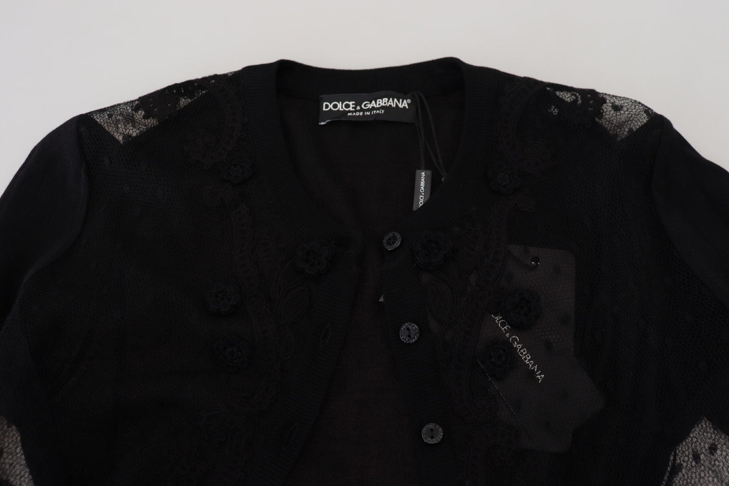 Dolce & Gabbana Black Floral Lace Button Cardigan Women's Sweater