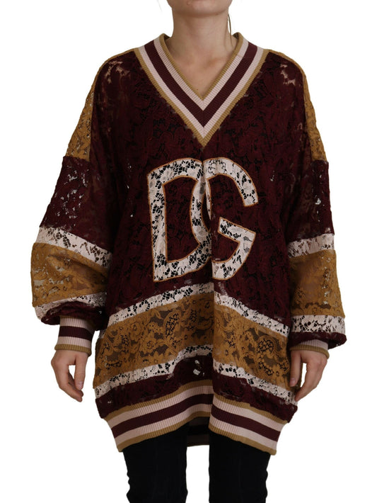 Dolce & Gabbana Multicolor Lace V-neck Pullover Women's Sweater