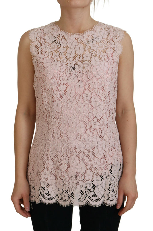 Dolce & Gabbana Pink Floral Lace Sleeveless Tank Blouse Women's Top