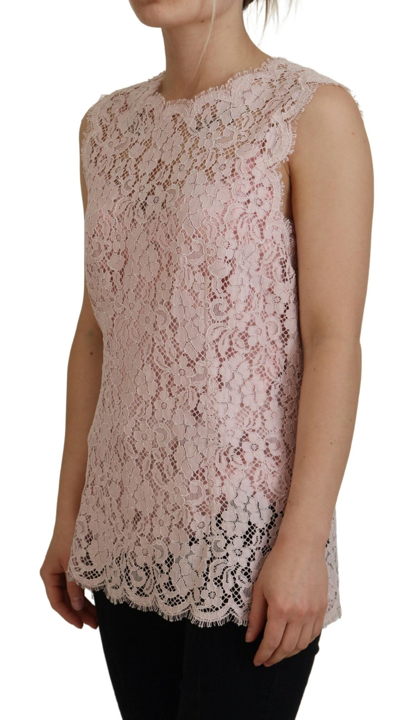 Dolce & Gabbana Pink Floral Lace Sleeveless Tank Blouse Women's Top