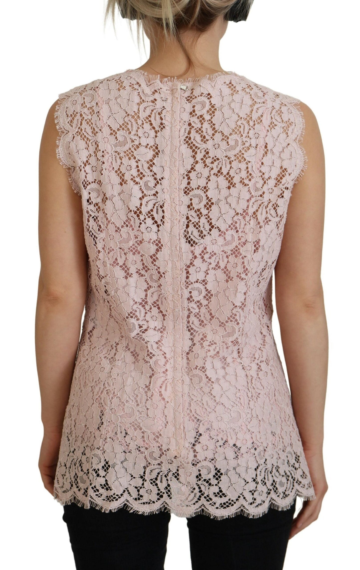 Dolce & Gabbana Pink Floral Lace Sleeveless Tank Blouse Women's Top