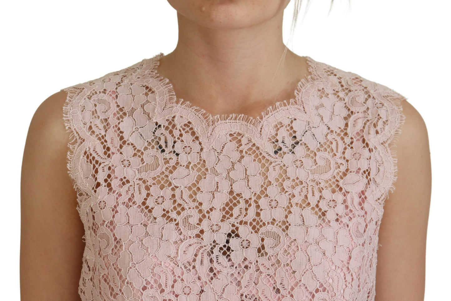 Dolce & Gabbana Pink Floral Lace Sleeveless Tank Blouse Women's Top