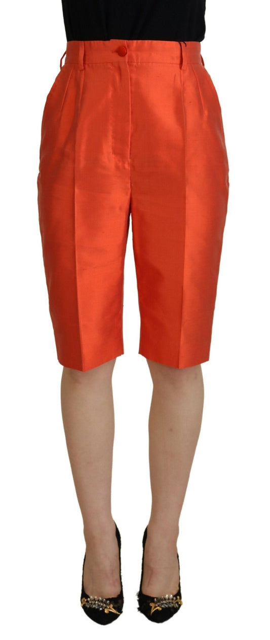 Dolce & Gabbana Orange Silk High Waist Cropped Women's Pants
