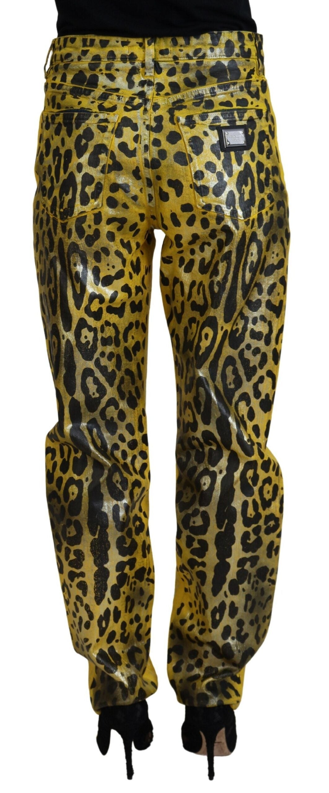 Dolce & Gabbana Yellow Leopard Cotton Straight Denim Women's Jeans