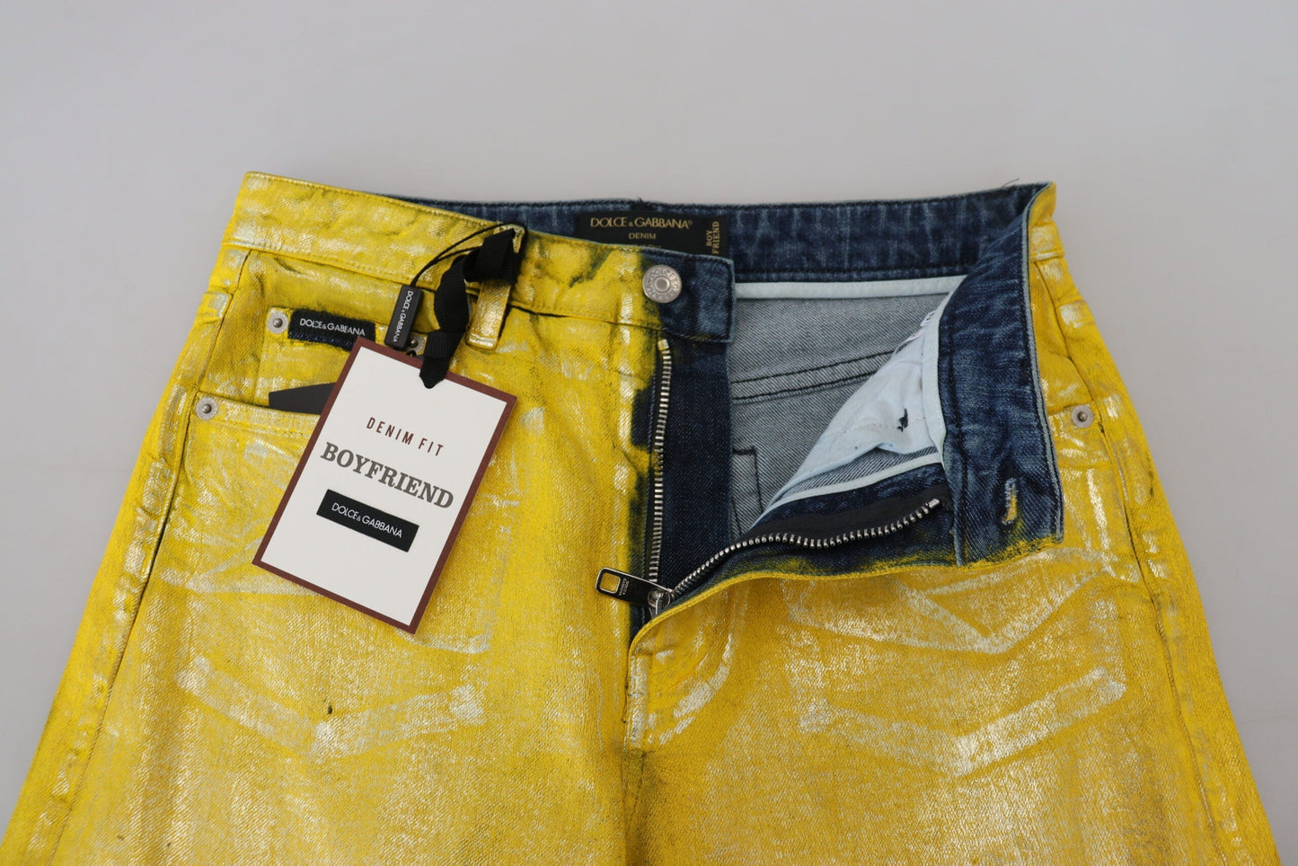 Dolce & Gabbana Yellow Leopard Cotton Straight Denim Women's Jeans