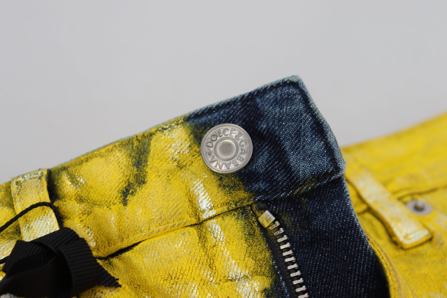 Dolce & Gabbana Yellow Leopard Cotton Straight Denim Women's Jeans