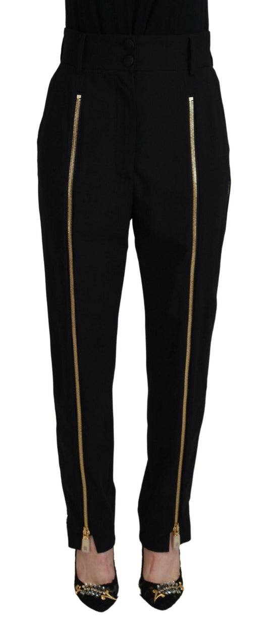 Dolce & Gabbana Black Wool High Waist Tapered Women's Pants