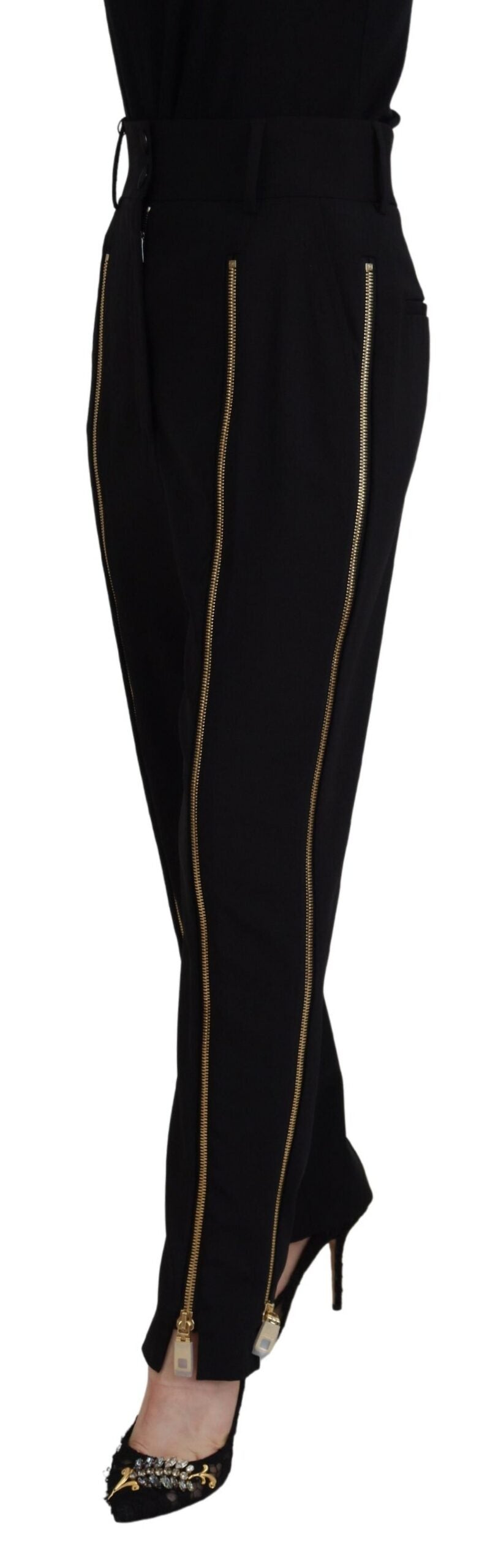Dolce & Gabbana Black Wool High Waist Tapered Women's Pants