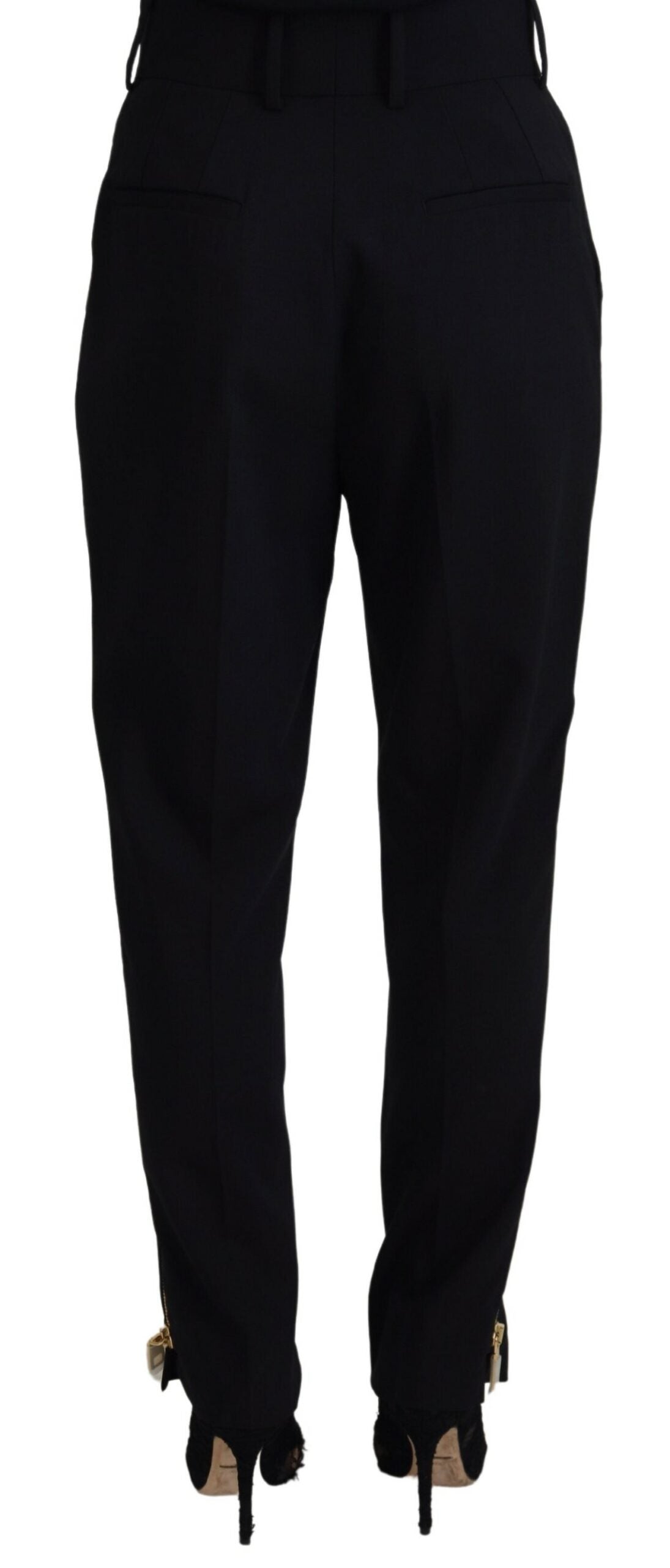 Dolce & Gabbana Black Wool High Waist Tapered Women's Pants