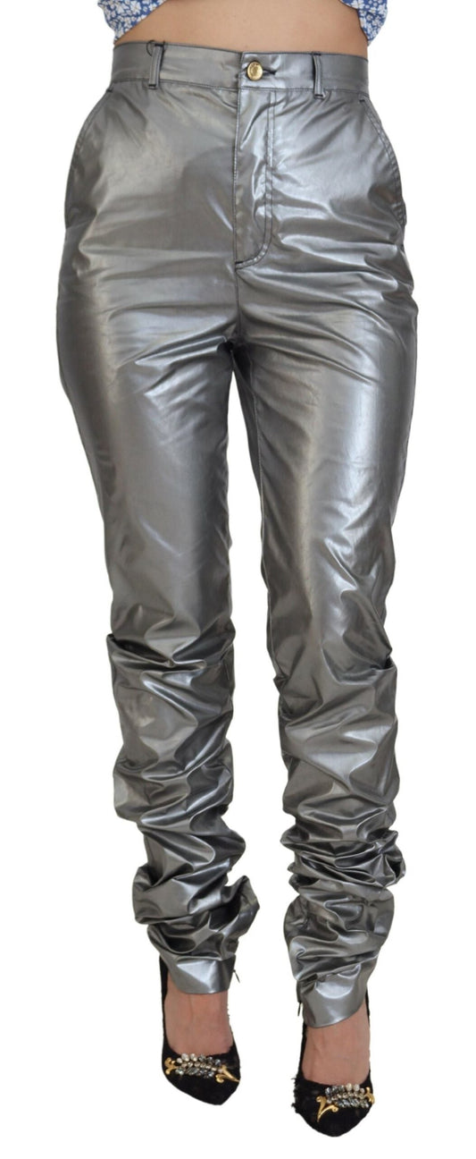 Dolce & Gabbana Metallic Silver High Waist Skinny Women's Pants