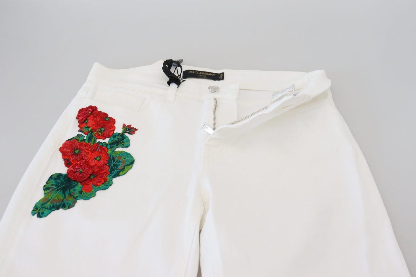 Dolce & Gabbana White Floral Embroidery Skinny Denim Women's Jeans